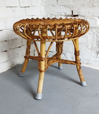 Italian Round Rattan and Bamboo Stool by Franco Albini, 1960s-LCV-1704860