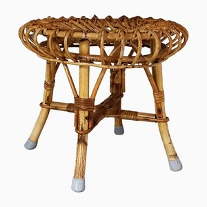 Italian Round Rattan and Bamboo Stool by Franco Albini, 1960s-LCV-1704860