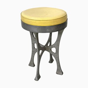 Italian Round Stool in Yellow Leather and Aluminium, 1940s-GDD-1797795