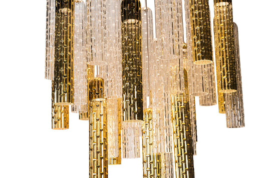 Italian Round Tube, LED & Muranese Glass Chandelier from VGnewtrend