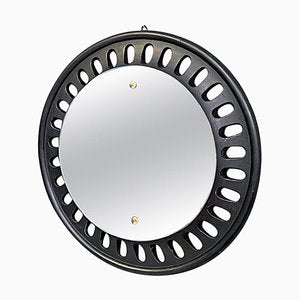 Italian Round Wall Mirror in Black Wood, 1950s-GDD-1817214