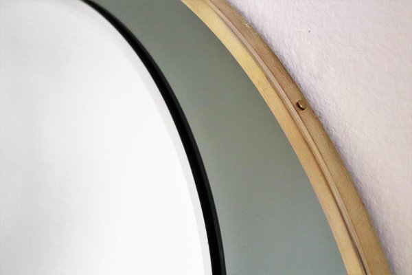 Italian Round Wall Mirror with Double Glass in Olive Green and Brass Frame, 1970s-VNE-966081