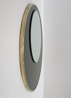 Italian Round Wall Mirror with Double Glass in Olive Green and Brass Frame, 1970s-VNE-966081