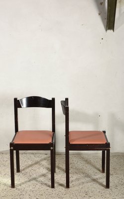 Italian Salmon Leatherette and Dark Wood Dining Chairs, 1980s, Set of 4-RAQ-674480