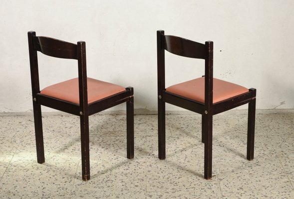 Italian Salmon Leatherette and Dark Wood Dining Chairs, 1980s, Set of 4-RAQ-674480