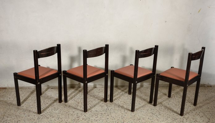 Italian Salmon Leatherette and Dark Wood Dining Chairs, 1980s, Set of 4-RAQ-674480