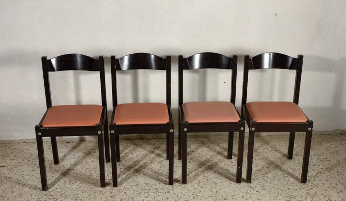 Italian Salmon Leatherette and Dark Wood Dining Chairs, 1980s, Set of 4-RAQ-674480