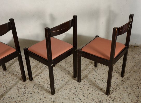 Italian Salmon Leatherette and Dark Wood Dining Chairs, 1980s, Set of 4-RAQ-674480