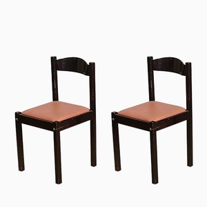 Italian Salmon Leatherette and Dark Wood Dining Chairs, 1980s, Set of 4-RAQ-674480