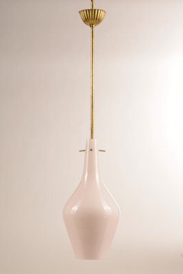 Italian Satin Pink Opaline Glass Ceiling Lamp, 1950s-RAQ-592369