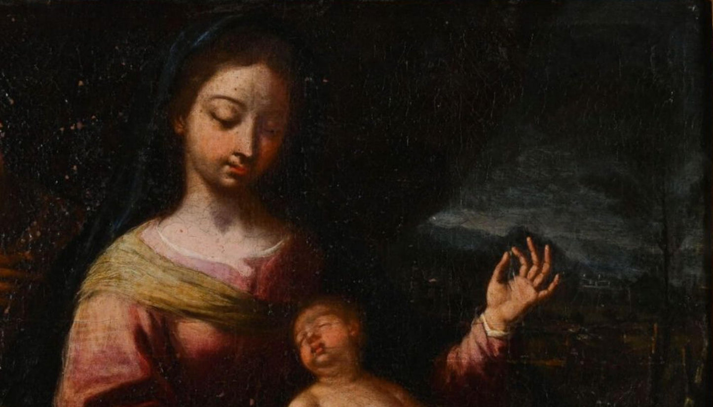 Italian School Artist, Holy Family with St. John the Baptist, 17th Century, Oil on Canvas, Framed