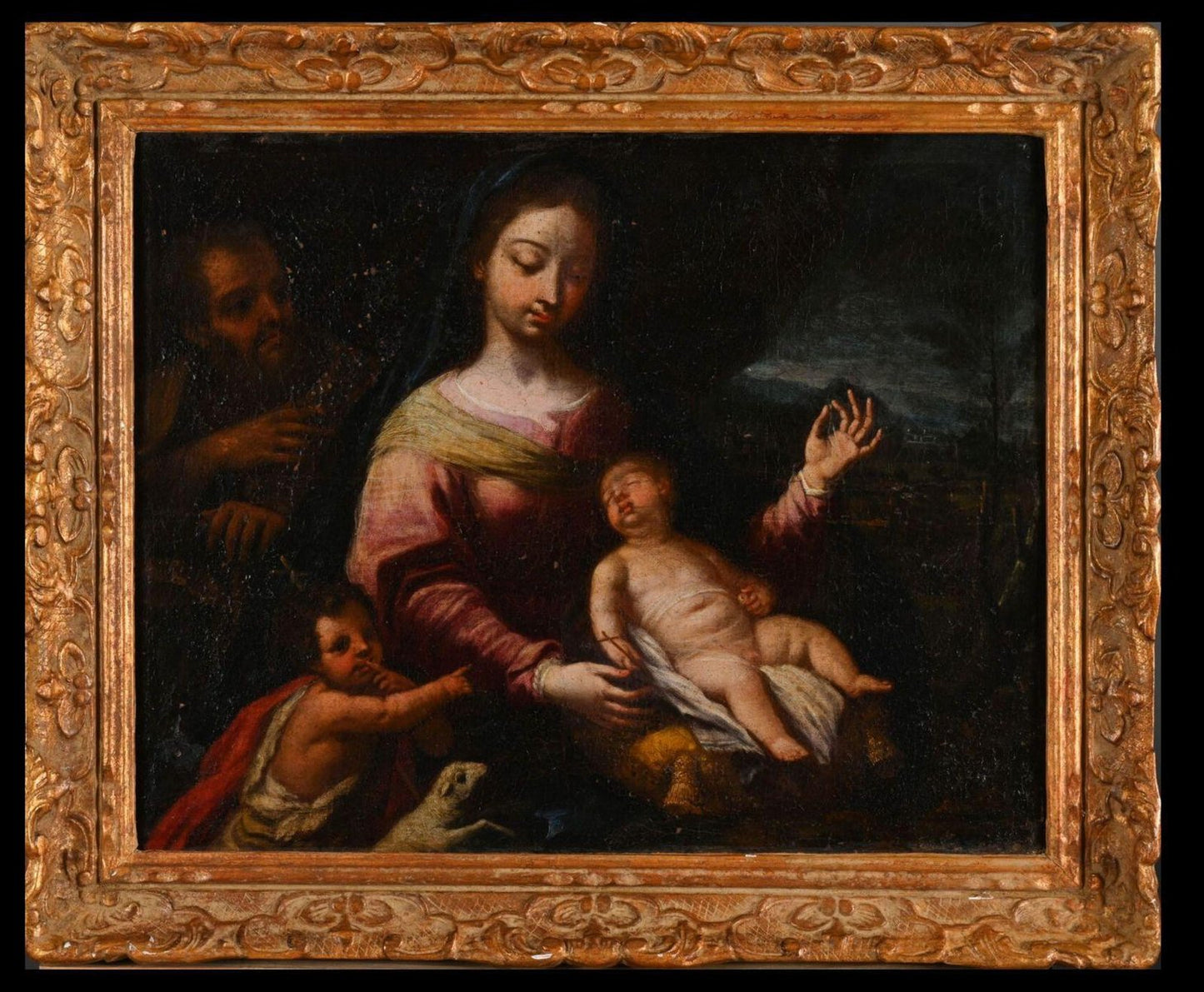 Italian School Artist, Holy Family with St. John the Baptist, 17th Century, Oil on Canvas, Framed