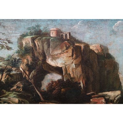 Italian School Artist, Landscape with Bridge and Characters, 1700s, Oil on Canvas-BEW-2042864