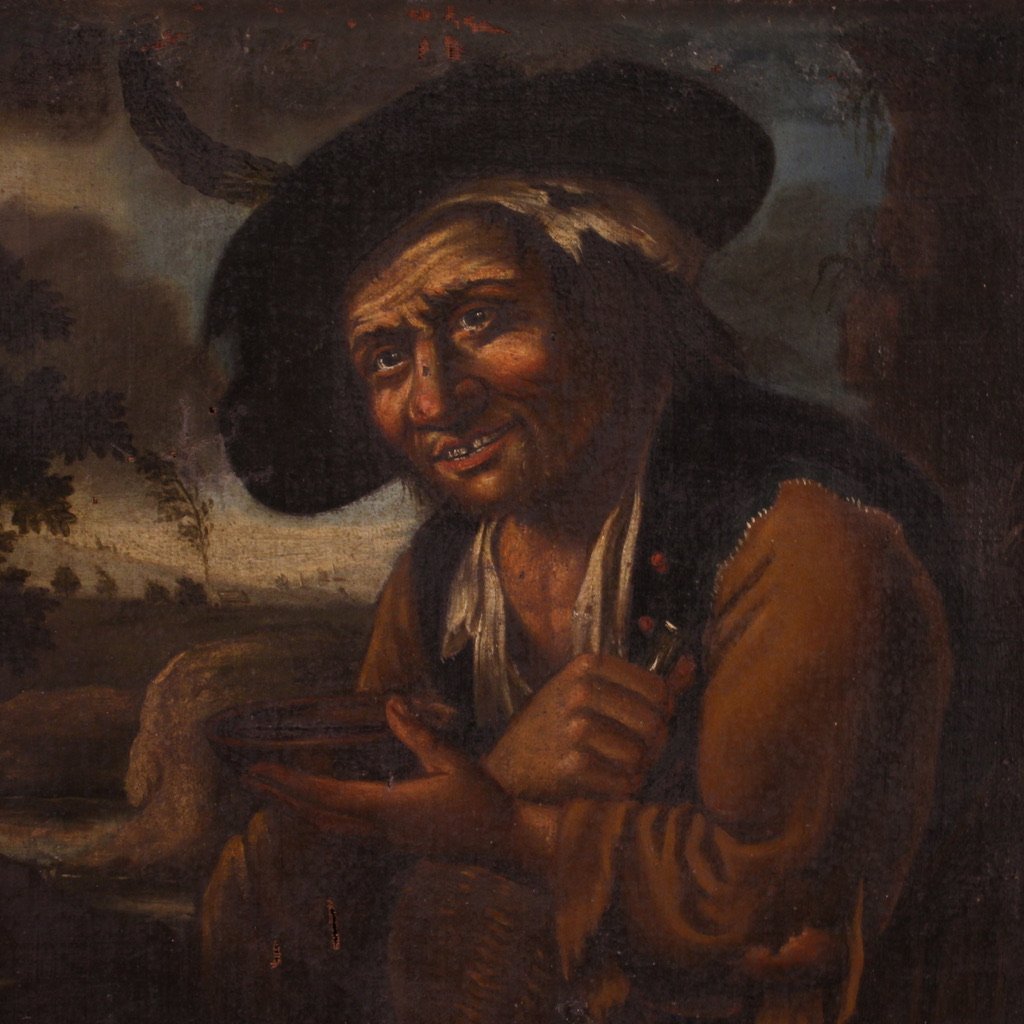 Italian School Artist, Portrait of Beggar, 1730, Oil on Canvas