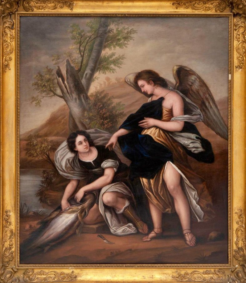 Italian School Artist, Tobias and the Archangel Rafael, 18th Century, Oil on Canvas, Framed