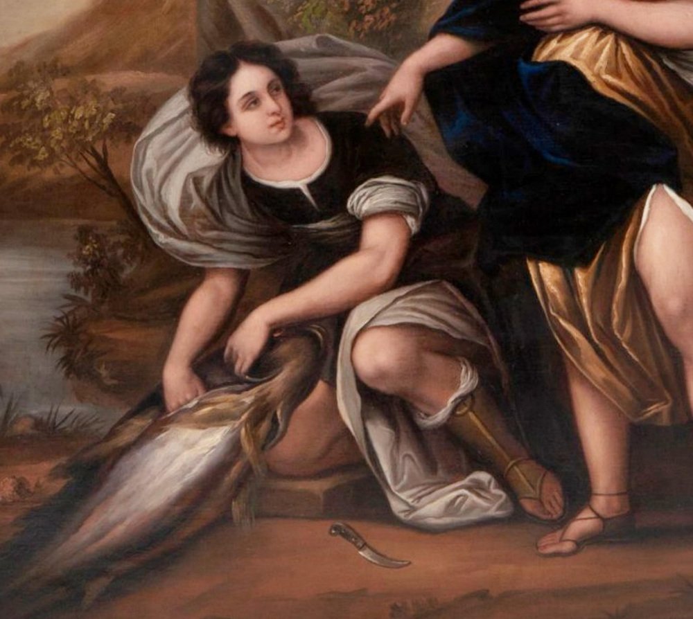 Italian School Artist, Tobias and the Archangel Rafael, 18th Century, Oil on Canvas, Framed