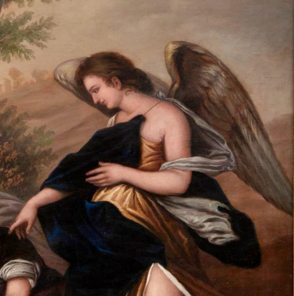 Italian School Artist, Tobias and the Archangel Rafael, 18th Century, Oil on Canvas, Framed