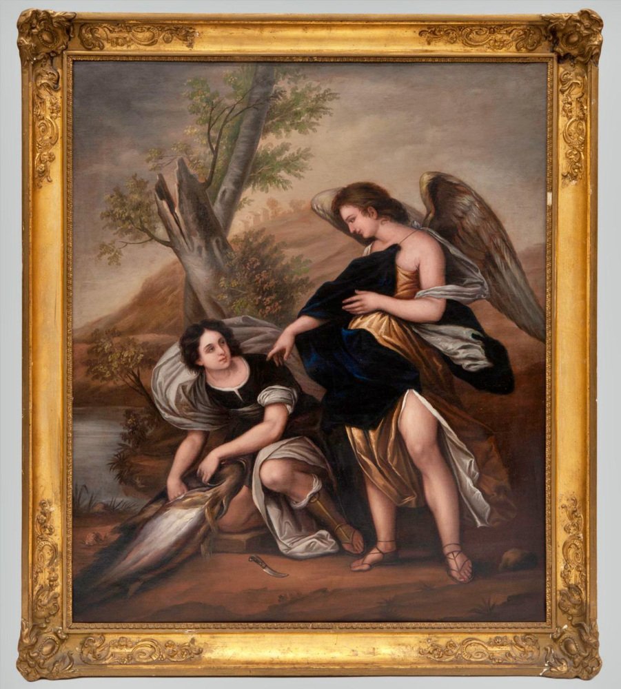 Italian School Artist, Tobias and the Archangel Rafael, 18th Century, Oil on Canvas, Framed