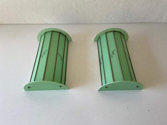 Italian Sconces in Green Glass with Cat and Dog Illustrations, 1950s-RDS-1316645