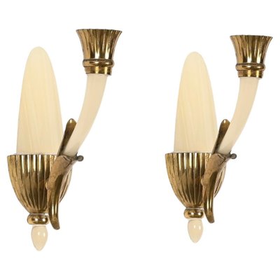 Italian Sconces in Ivory Murano Glass and Brass by Ulrich, Italy, 1940s, Set of 2-JDR-1799932