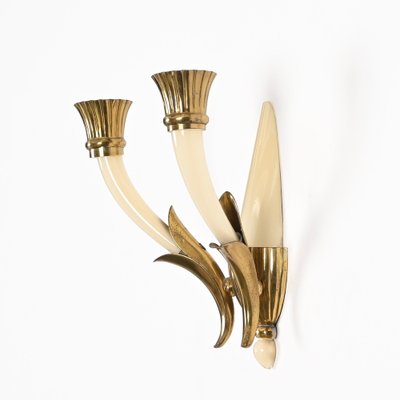 Italian Sconces in Ivory Murano Glass and Brass by Ulrich, Italy, 1940s, Set of 2-JDR-1799931