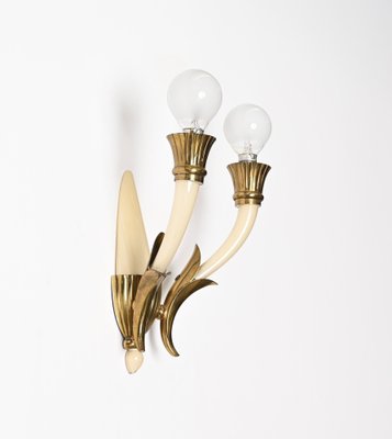 Italian Sconces in Ivory Murano Glass and Brass by Ulrich, Italy, 1940s, Set of 2-JDR-1799931