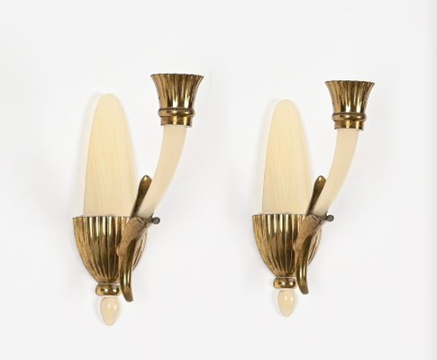 Italian Sconces in Ivory Murano Glass and Brass by Ulrich, Italy, 1940s, Set of 2-JDR-1799932