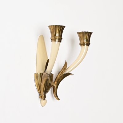 Italian Sconces in Ivory Murano Glass and Brass by Ulrich, Italy, 1940s, Set of 2-JDR-1799931