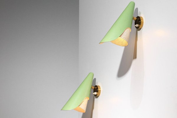 Italian Sconces in Rigitulle and Green Cones from Stilux, 1960s, Set of 2-YU-1800689