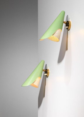 Italian Sconces in Rigitulle and Green Cones from Stilux, 1960s, Set of 2-YU-1800689