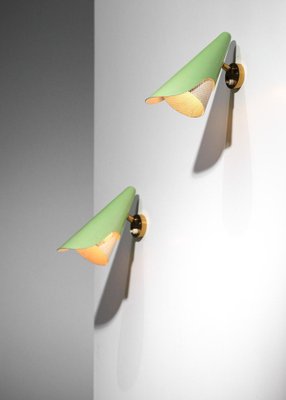 Italian Sconces in Rigitulle and Green Cones from Stilux, 1960s, Set of 2-YU-1800689