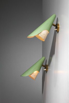 Italian Sconces in Rigitulle and Green Cones from Stilux, 1960s, Set of 2-YU-1800689