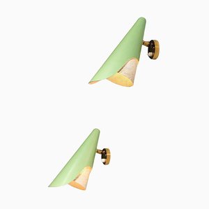 Italian Sconces in Rigitulle and Green Cones from Stilux, 1960s, Set of 2-YU-1800689