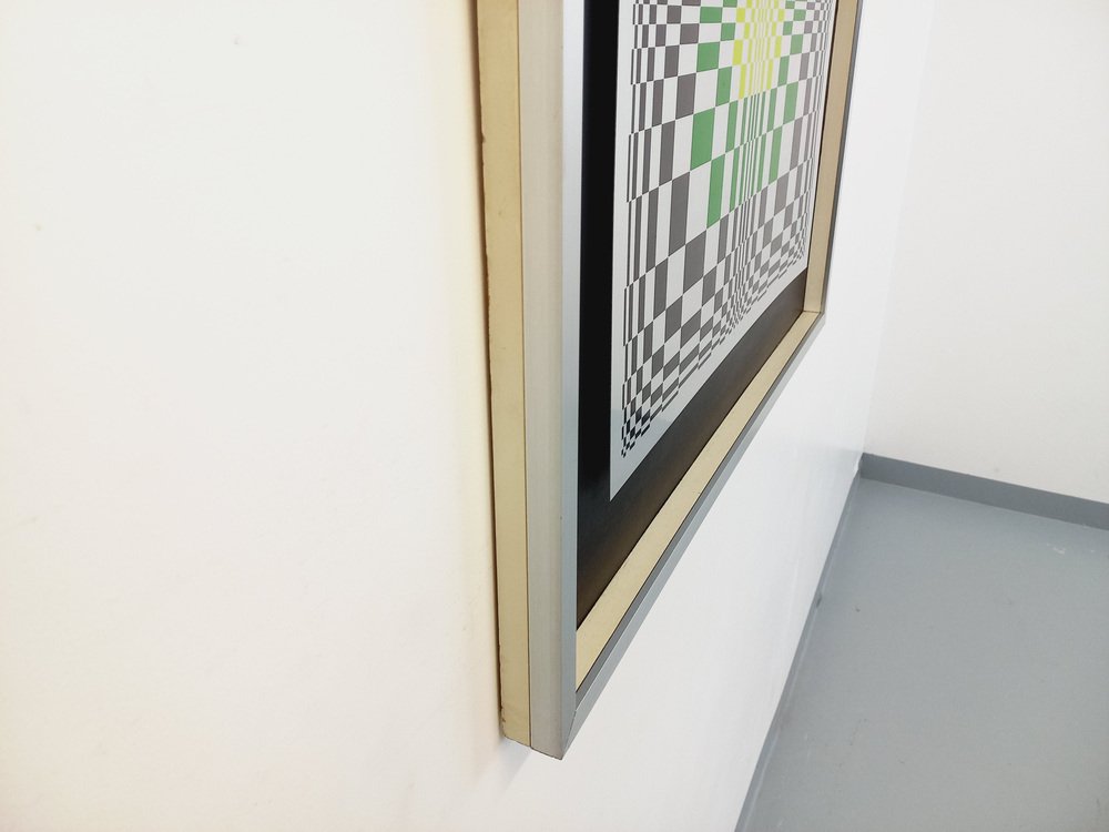 Italian Screen Printed Kinetic Checkerboard on Aluminum in the style of Vasarely, 1970s