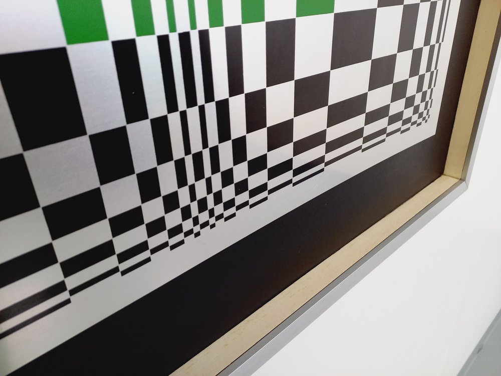 Italian Screen Printed Kinetic Checkerboard on Aluminum in the style of Vasarely, 1970s