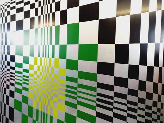 Italian Screen Printed Kinetic Checkerboard on Aluminum in the style of Vasarely, 1970s-AHO-1811835