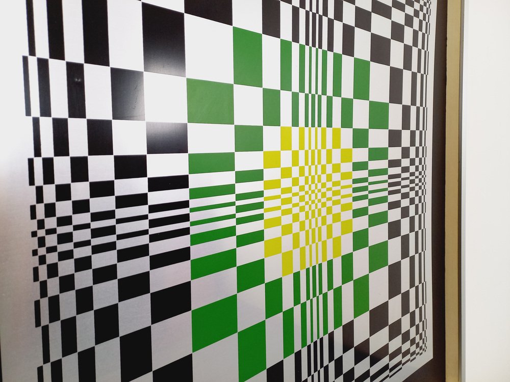 Italian Screen Printed Kinetic Checkerboard on Aluminum in the style of Vasarely, 1970s