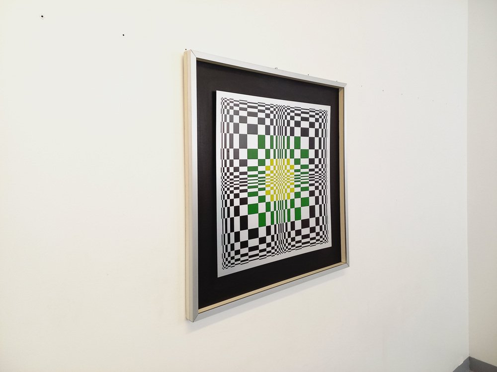 Italian Screen Printed Kinetic Checkerboard on Aluminum in the style of Vasarely, 1970s