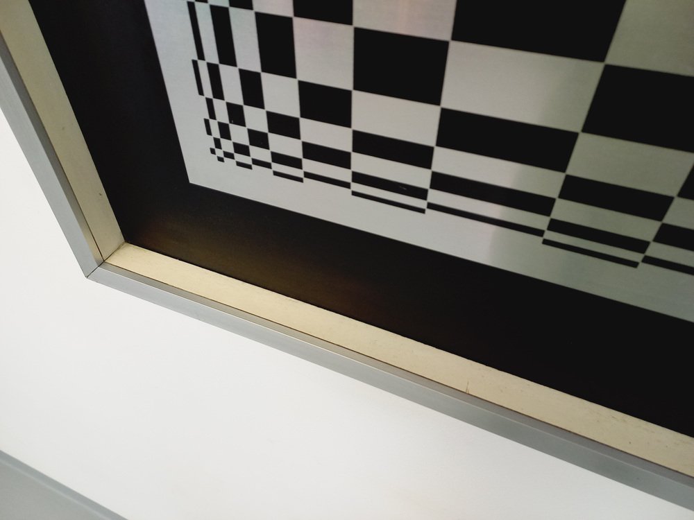 Italian Screen Printed Kinetic Checkerboard on Aluminum in the style of Vasarely, 1970s