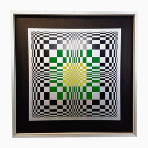 Italian Screen Printed Kinetic Checkerboard on Aluminum in the style of Vasarely, 1970s-AHO-1811835