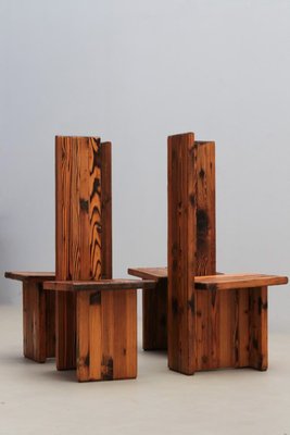 Italian Sculptural Italian Chairs in Pine, 1970, Set of 4-WXK-2021625