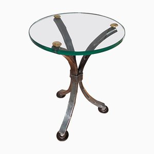 Italian Sculptural Wrought Iron, Brass and Glass Round Side Table or Stool, 1970s-EUP-890018