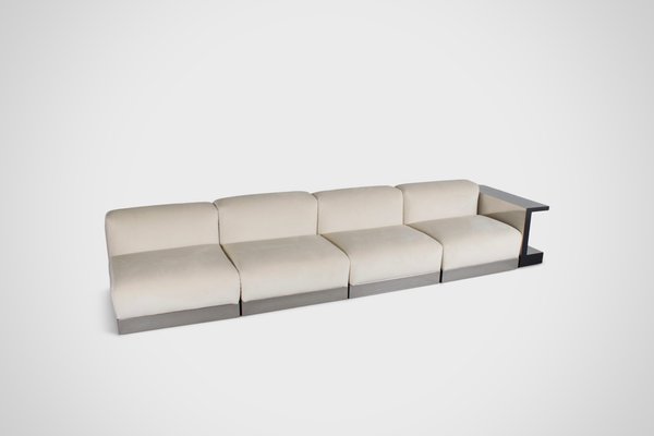 Italian Sectional Sofa in Polished Steel and Velour from Cassina, 1970s, Set of 5-QT-1263317