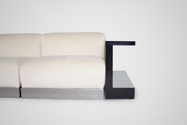 Italian Sectional Sofa in Polished Steel and Velour from Cassina, 1970s, Set of 5-QT-1263317