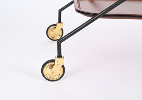 Italian Serving Bar Cart with Bottle Holder in Wood, Metal and Brass, Italy, 1960s-JDR-1790146