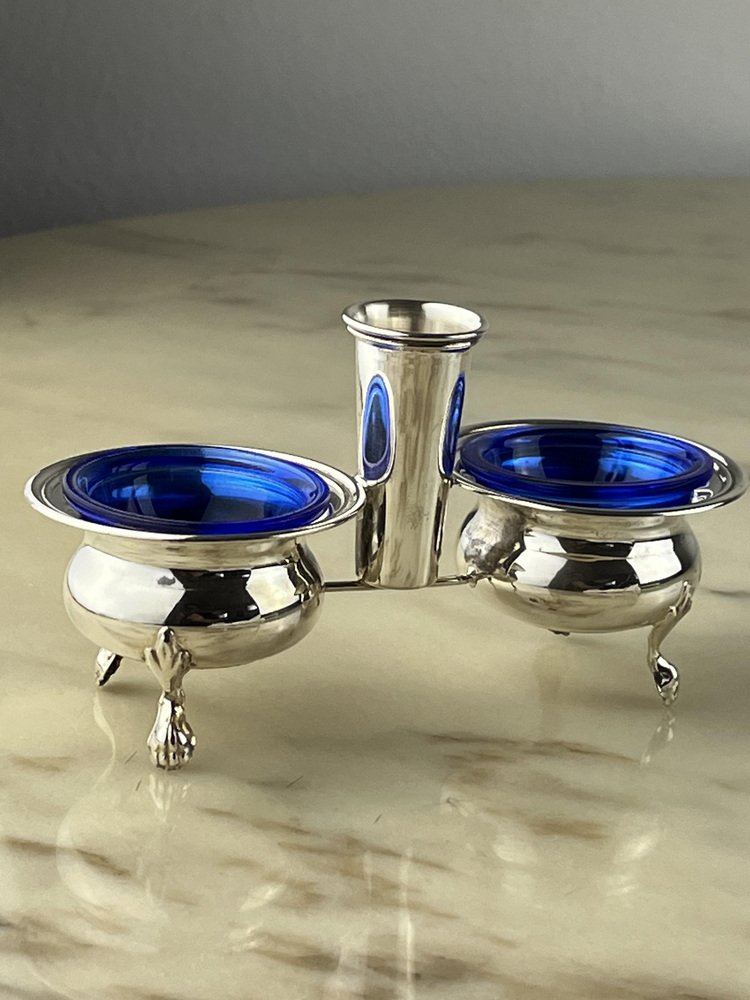 Italian Set of Salt and Pepper and Toothpick Set in 800 Silver and Crystal, 1990s, Set of 2