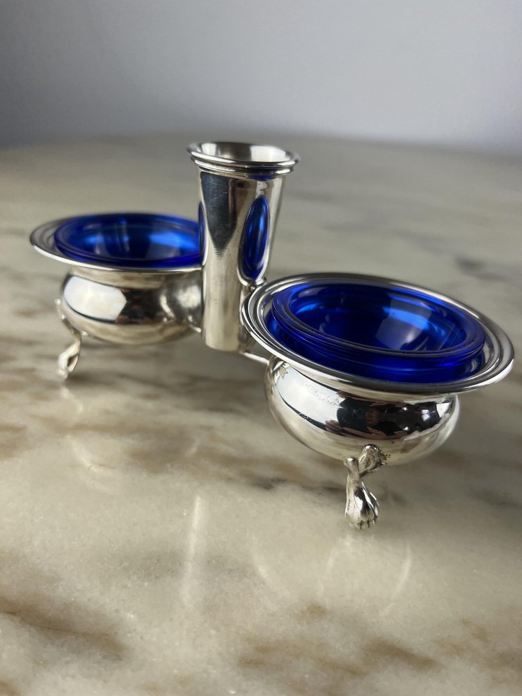 Italian Set of Salt and Pepper and Toothpick Set in 800 Silver and Crystal, 1990s, Set of 2