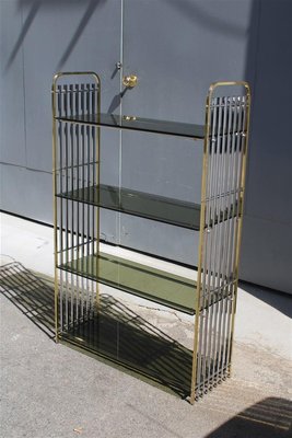 Italian Shelf in Chromed Metal, Brass & Glass, 1970s-EH-1407408