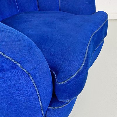 Italian Shell Armchairs in Electric Blue Fabric and Wooden Legs, 1950s, Set of 2-GDD-1777391