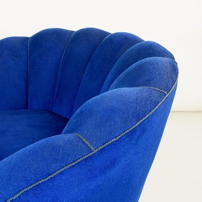 Italian Shell Armchairs in Electric Blue Fabric and Wooden Legs, 1950s, Set of 2-GDD-1777391